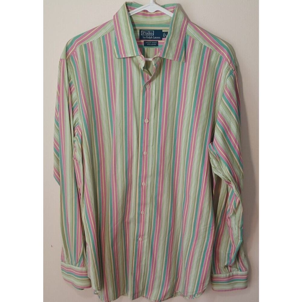 Polo Ralph Lauren Philip Sport Long Sleeve Button Striped Men's L Large EUC